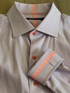 Hammer Made Blue Orange Geometric Men's Shirt 44 17.5 Long Sleeve Button Down